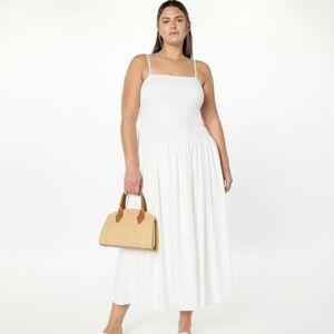 The Drop Womens Florencia Smocked Bodice Linen Maxi Dress, White, XXL, Ivory